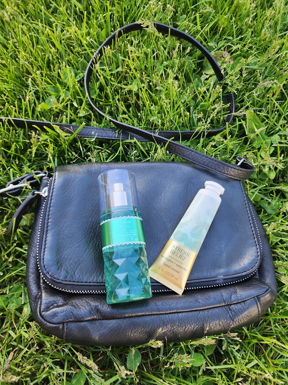 Margot Genuine Black Leather Crossbody Purse And Empty Bath&Body Works Bundle
